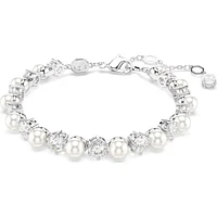 Swarovski - Matrix Tennis bracelet, Crystal pearl, Round cut, White, Rhodium plated 5689625