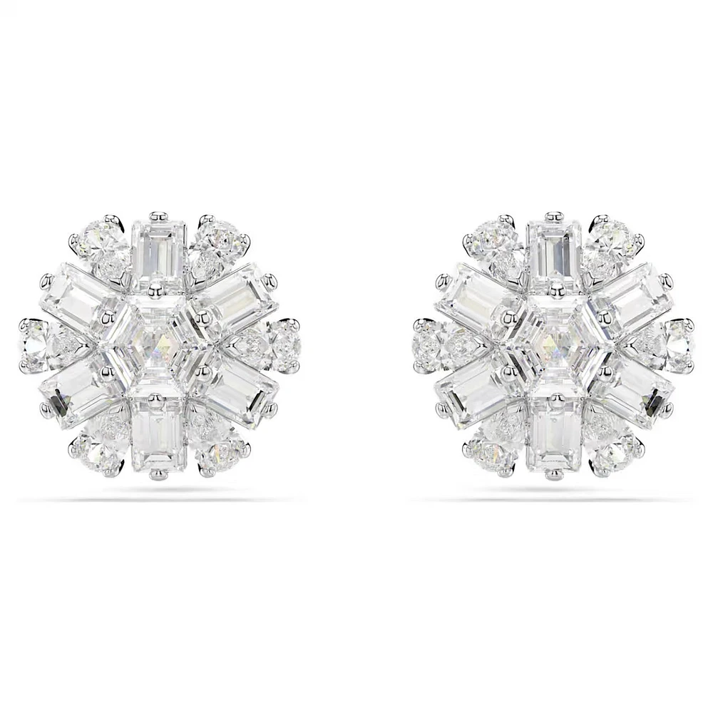 Swarovski Idyllia stud earrings, Mixed cuts, Snowflake, White, Rhodium plated - 5691483/5701593 (SS)