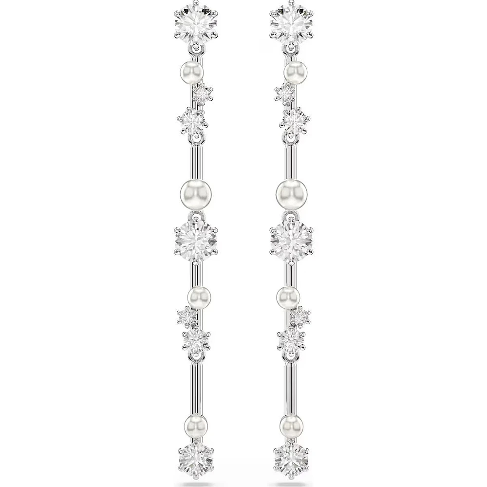 Swarovski - Constella drop earrings, Crystal pearl, Round cuts, White, Rhodium plated 5705614