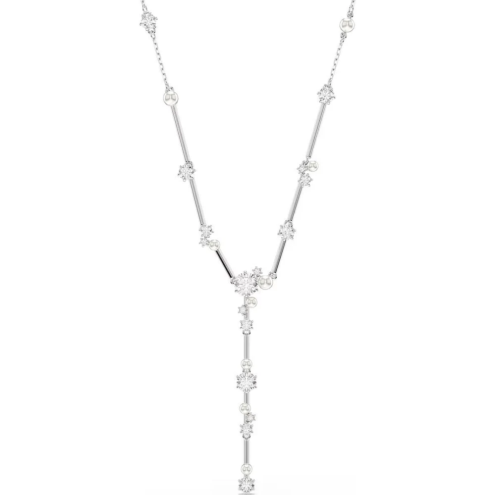 Swarovski - Constella Y necklace, Crystal pearl, Round cuts, White, Rhodium plated 5711830