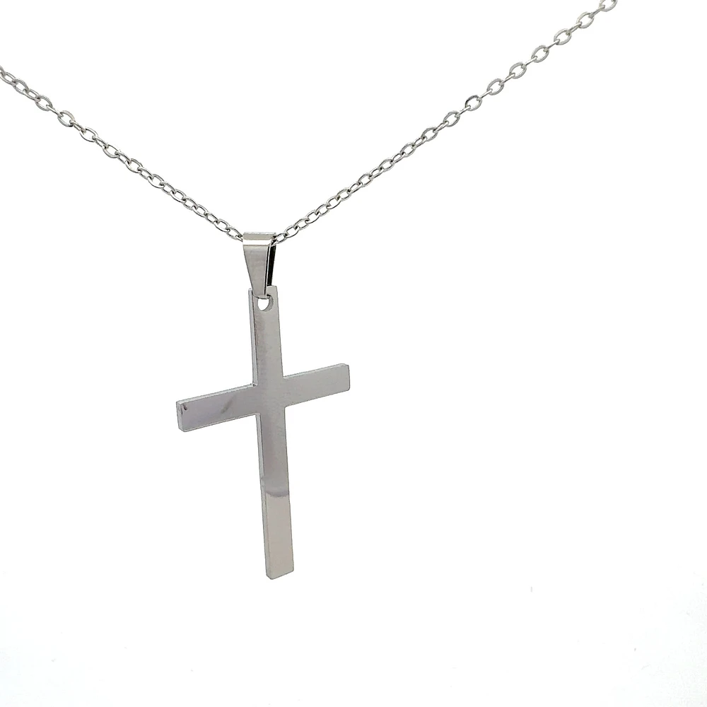 Stainless Steel 40X25mm Cross Pendant - 18"