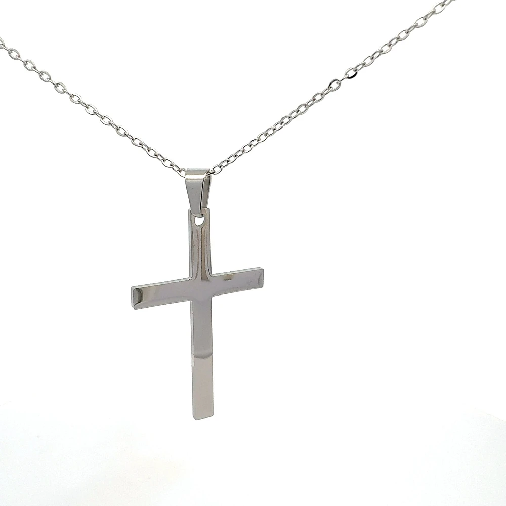 Stainless Steel 40X25mm Cross Pendant - 18"