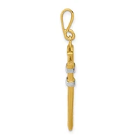 14K Two-Tone, Yellow and White Gold Rhodium 3D Pipe Wrench Charm Pendant - 40mm x 10mm