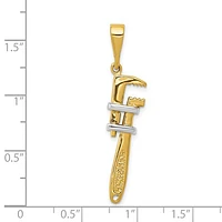 14K Two-Tone, Yellow and White Gold Rhodium 3D Pipe Wrench Charm Pendant - 40mm x 10mm