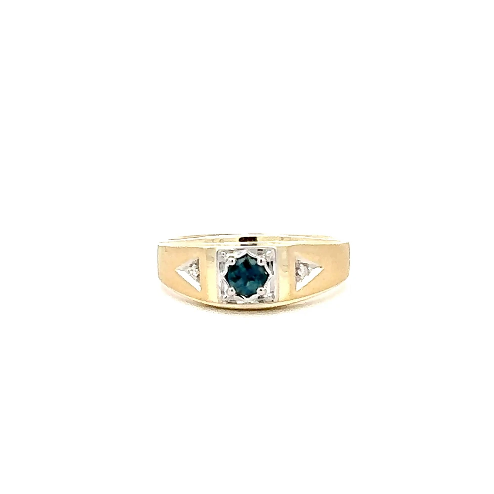 10K Yellow Gold 4mm Genuine Sapphire and 0.016cttw Diamond Ring - Size 10