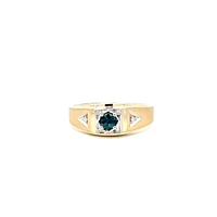 10K Yellow Gold 4mm Genuine Sapphire and 0.016cttw Diamond Ring - Size 10