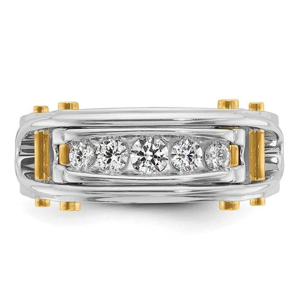 14k Two-Tone Yellow and White Gold 0.50cttw Round Cut Diamond Men's Ring