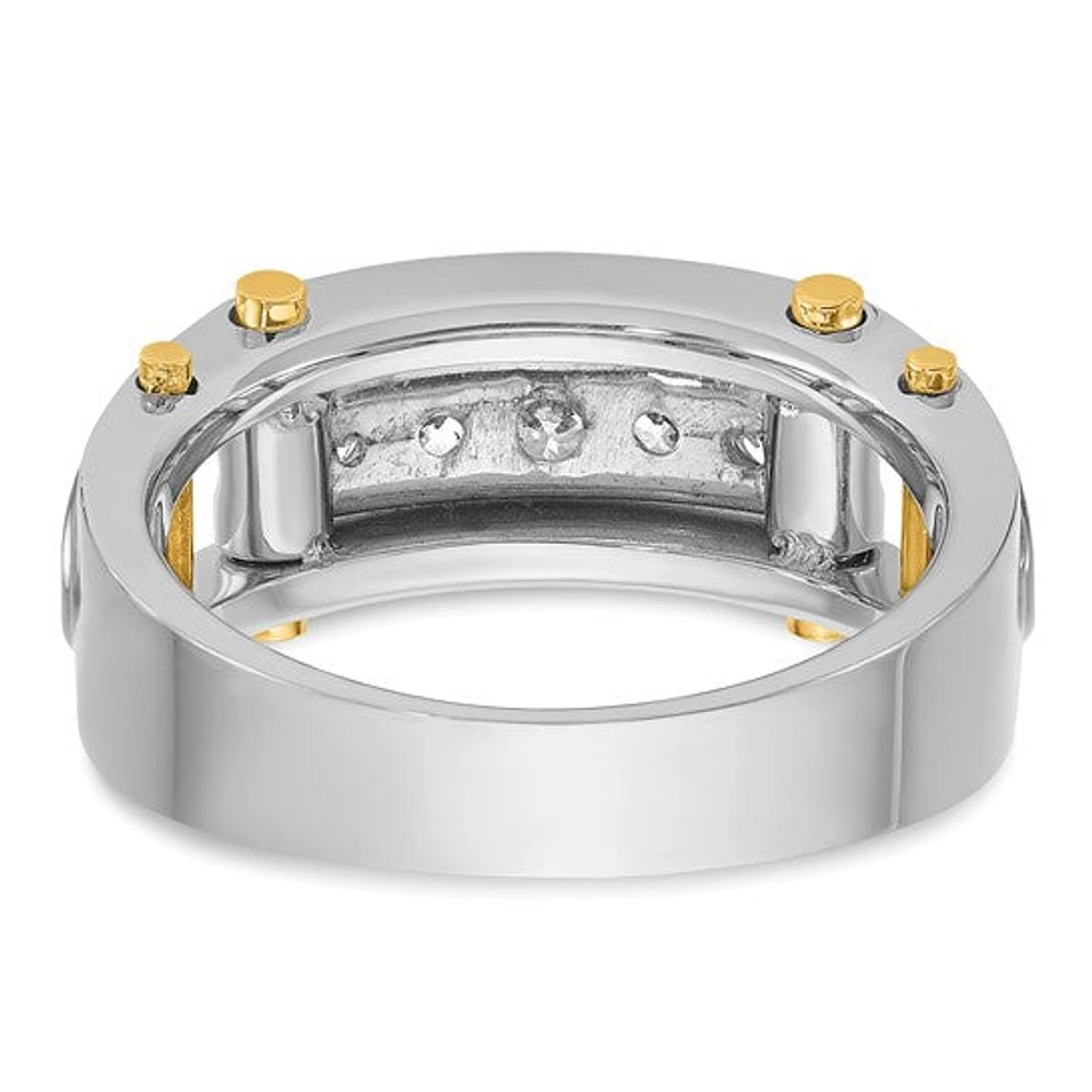 14k Two-Tone Yellow and White Gold 0.50cttw Round Cut Diamond Men's Ring