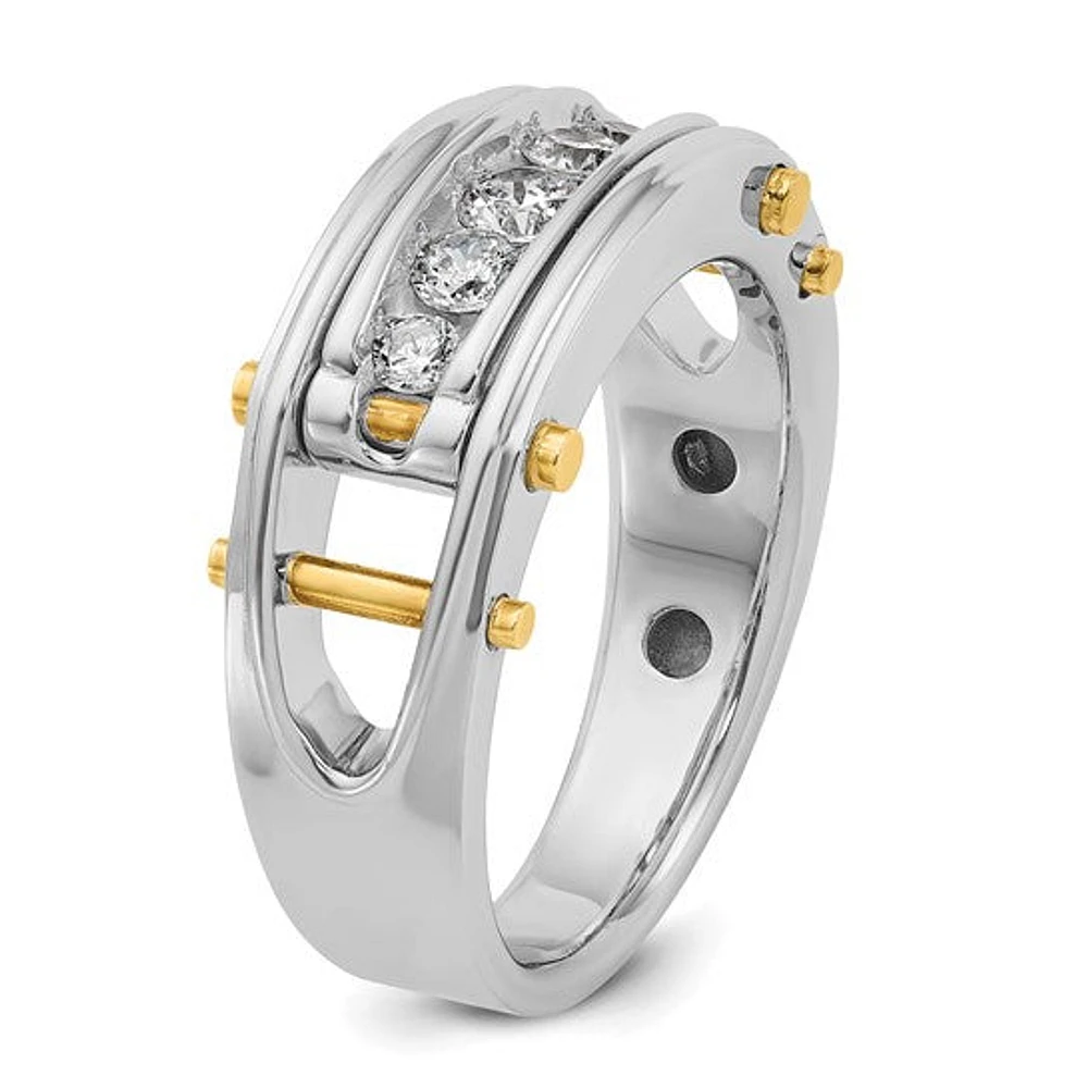 14k Two-Tone Yellow and White Gold 0.50cttw Round Cut Diamond Men's Ring