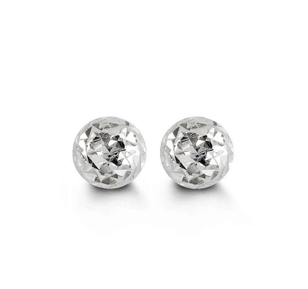 10K White Gold Diamond Cut Ball Earrings 5mm