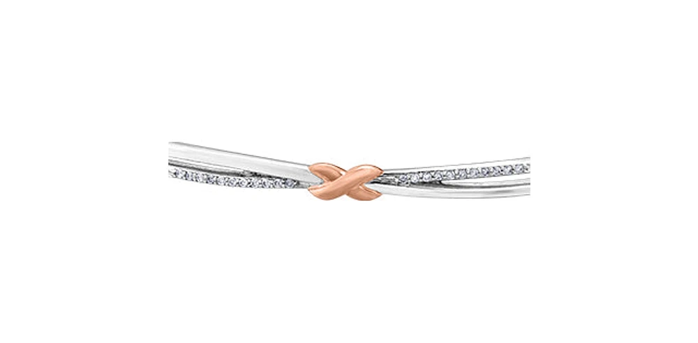10K White and Rose Gold 0.10 cttw Diamond Bangle
