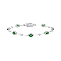 14K White Gold Halo Emerald & Diamond Bracelet