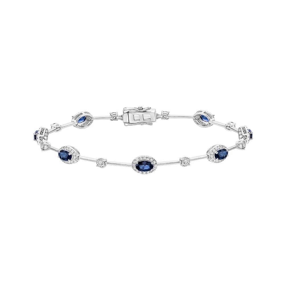 14K White Gold Sapphire & Diamond Bracelet