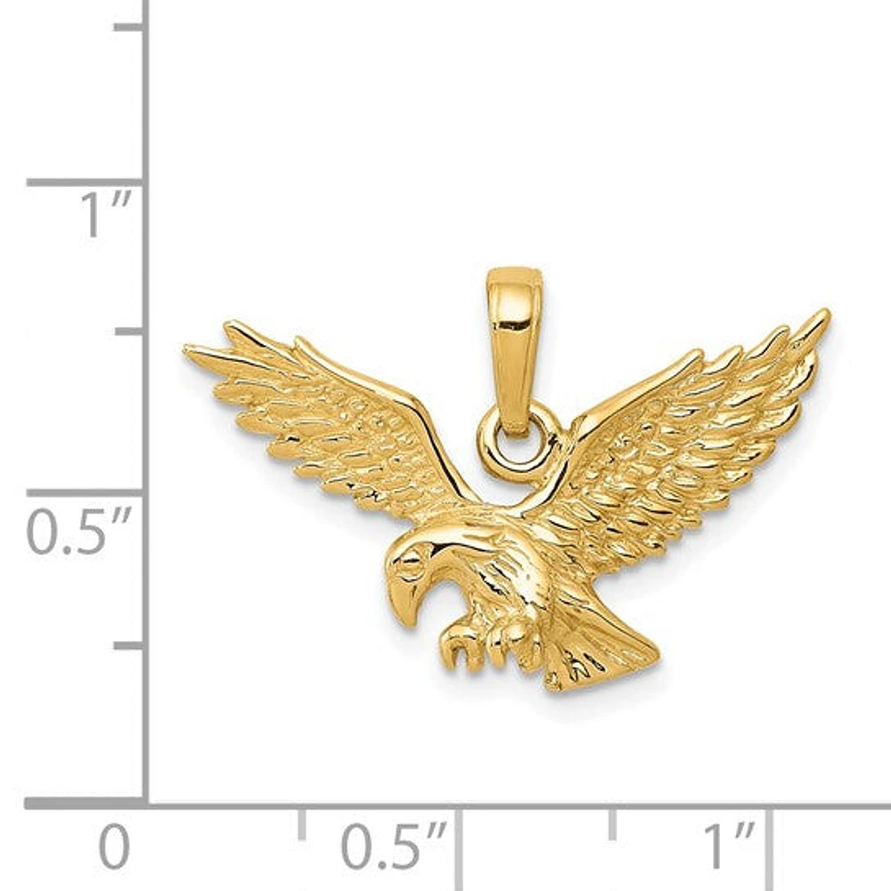14K Yellow Gold Polished Eagle Landing Charm - 26mm x 22mm