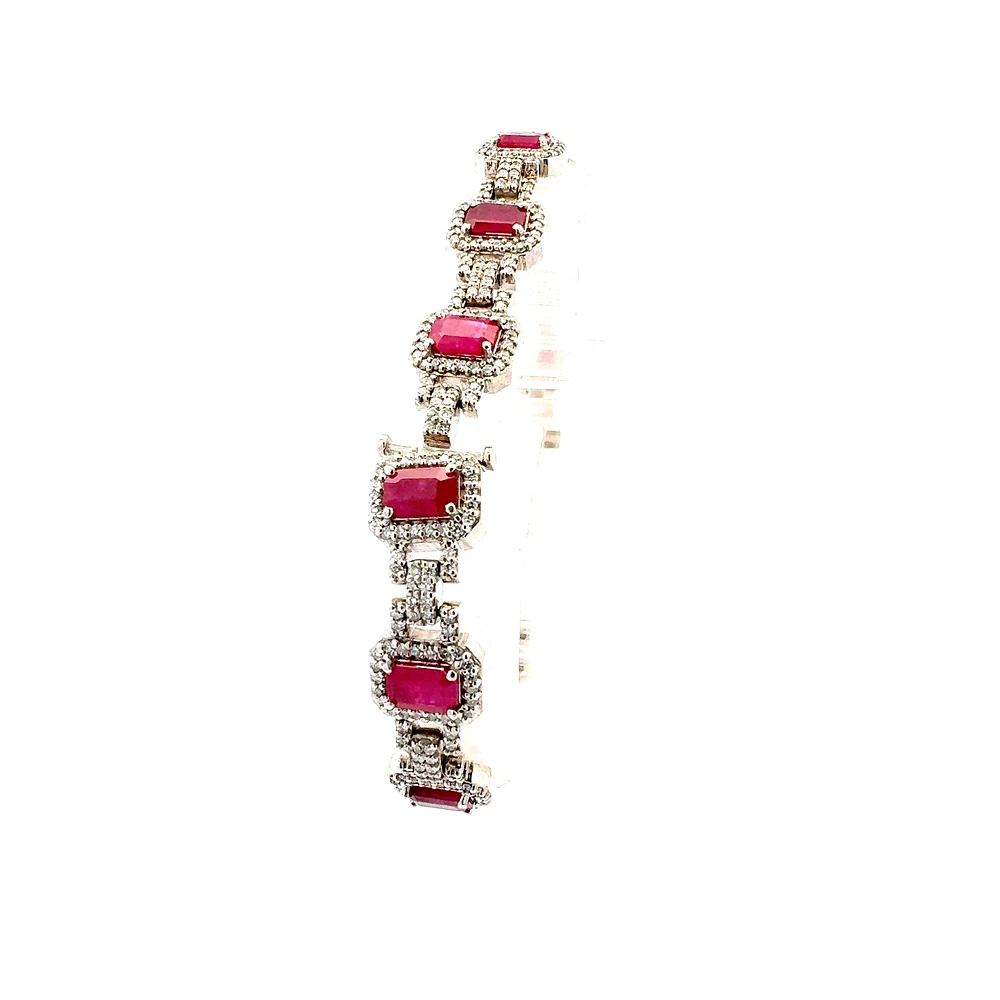 14K White Gold Ruby and Diamond Bracelet