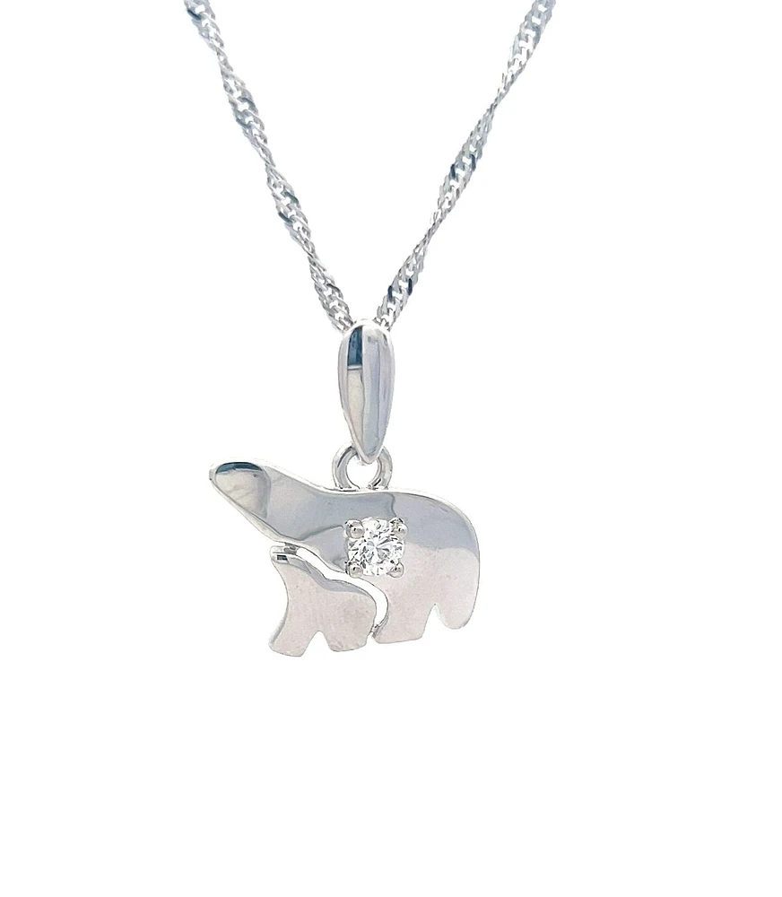14K White  Gold 0.27cttw Diamond Mother and Cub Necklace with Singapore Chain (Spring Clasp) - Adjustable 16 & 18 Inches