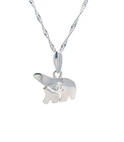 14K White  Gold 0.27cttw Diamond Mother and Cub Necklace with Singapore Chain (Spring Clasp) - Adjustable 16 & 18 Inches