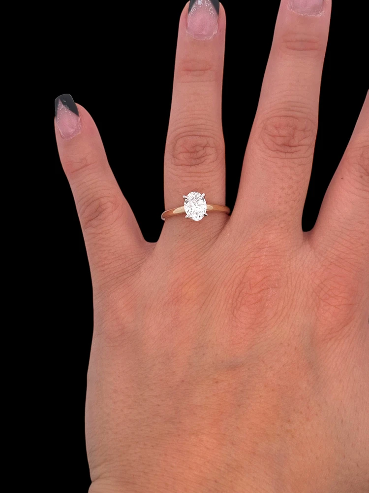 14K Yellow Gold 1.00cttw Lab Grown Oval Diamond Engagement Ring - /