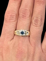 10K Yellow Gold 4mm Genuine Sapphire and 0.016cttw Diamond Ring - Size 10