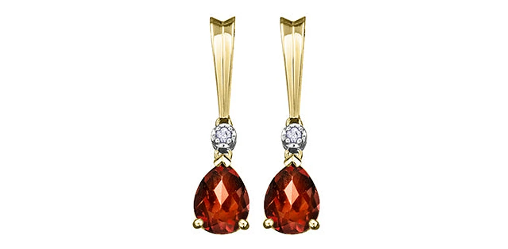 10K Yellow Gold Genuine Garnet & 0.025cttw Diamond Earrings