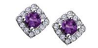 10K White Gold Amethyst & Diamond Earring - 10K White Gold