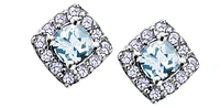10K White Gold Aquamarine and Diamond Halo Stud Earrings