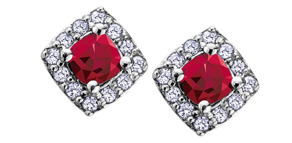 10K White Gold Garnet & Diamond Earring