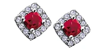 10K White Gold Garnet & Diamond Earring