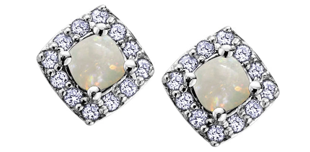 10K White Gold Opal & Diamond Earring