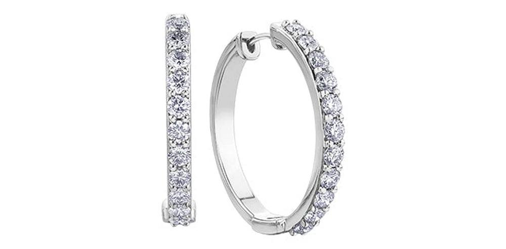 10K White Gold 2.00cttw Diamond Hoop Earrings