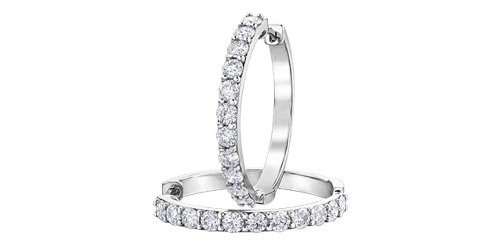 10K White Gold 3.00cttw Diamond Hoop Earrings