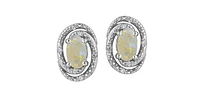 925 Sterling Silver Opal & Diamond Stud Earrings