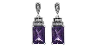 10K White Gold 1.80cttw Amethyst and 0.03cttw Diamond Dangle/Drop Earrings