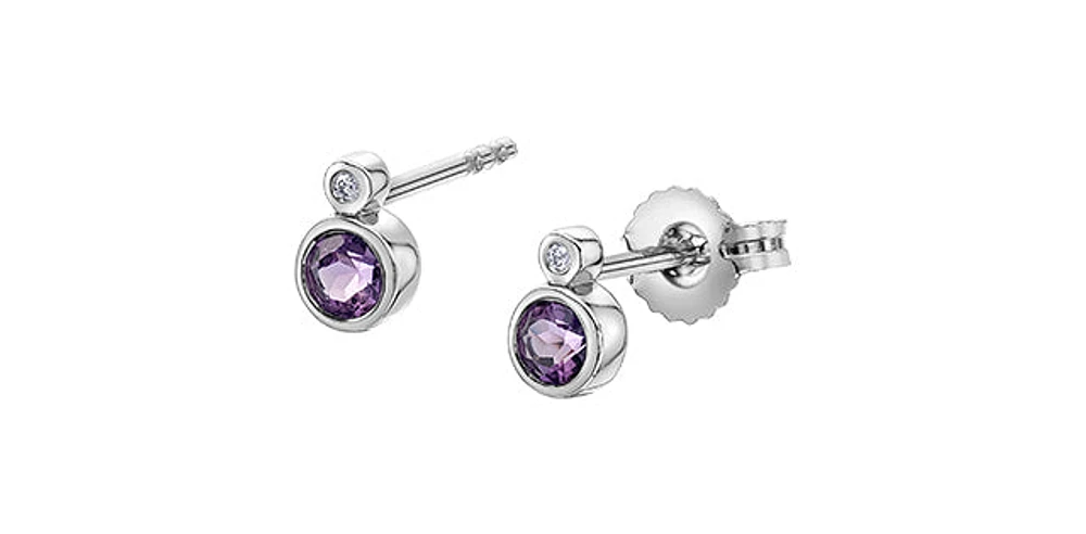10K White Gold Amethyst and 0.01cttw Diamond Earrings
