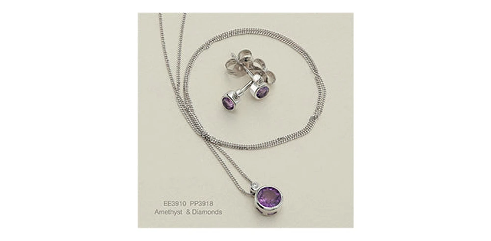 10K White Gold Amethyst and 0.01cttw Diamond Earrings