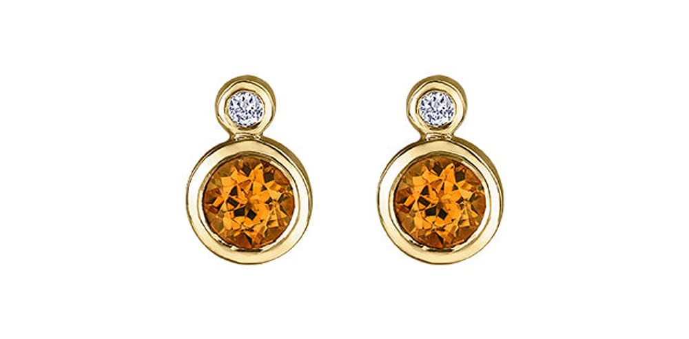 10K Yellow Gold Citrine and 0.01cttw Diamond Earrings