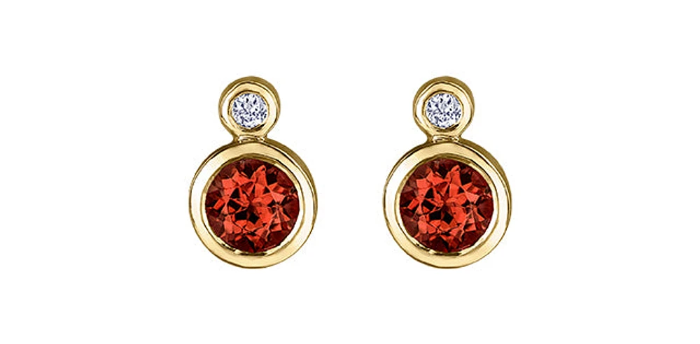 10K Yellow Gold Garnet and 0.01cttw Diamond Earrings