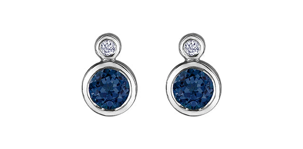 10K White Gold Sapphire  and 0.01cttw Diamond Earrings