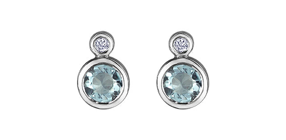 10K White Gold Aquamarine and 0.01cttw Diamond Earrings