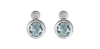 10K White Gold Aquamarine and 0.01cttw Diamond Earrings