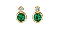 10K Yellow Gold Emerald and 0.01cttw Diamond Earrings
