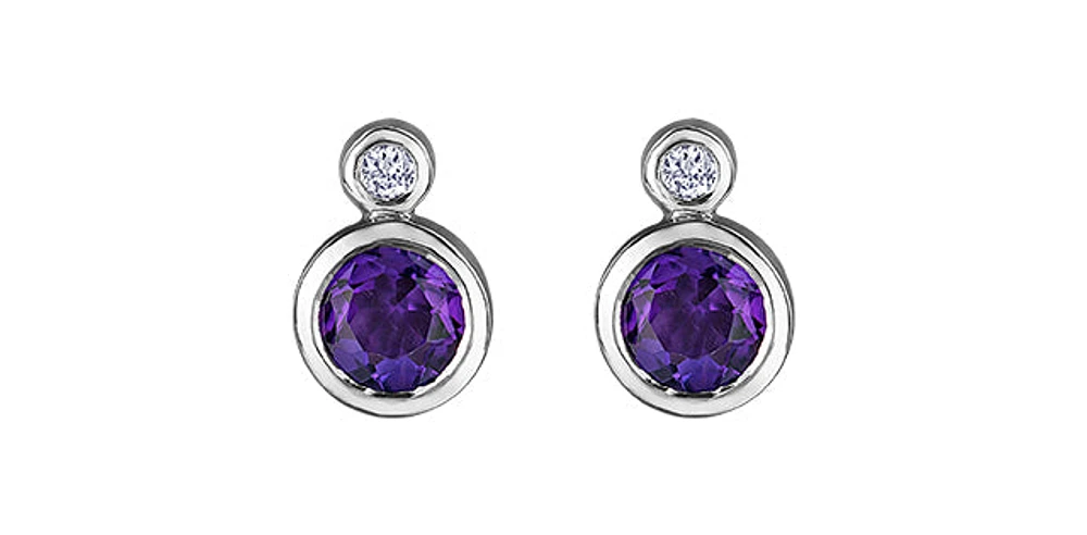 10K White Gold Amethyst and 0.01cttw Diamond Earrings