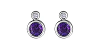 10K White Gold Amethyst and 0.01cttw Diamond Earrings