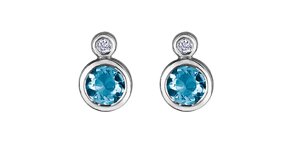10K White Gold Blue Topaz and 0.01cttw Diamond Earrings