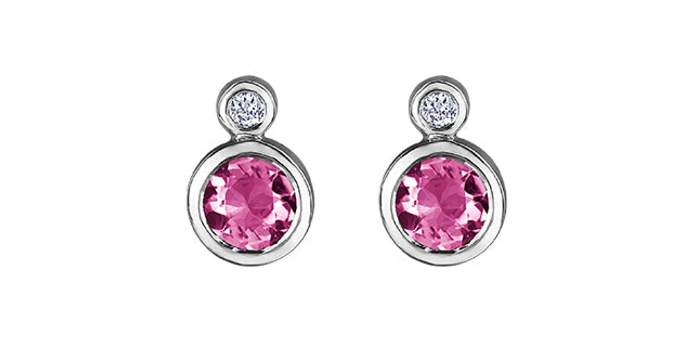 10K White Gold Pink Tourmaline and 0.01cttw Diamond Earrings