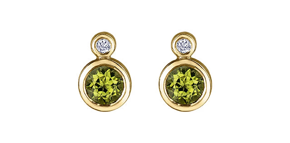 10K Yellow Gold Peridot and 0.01cttw Diamond Earrings