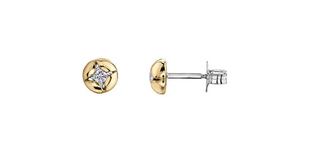 10K Yellow & White Gold 0.08cttw Diamond Stud Earrings