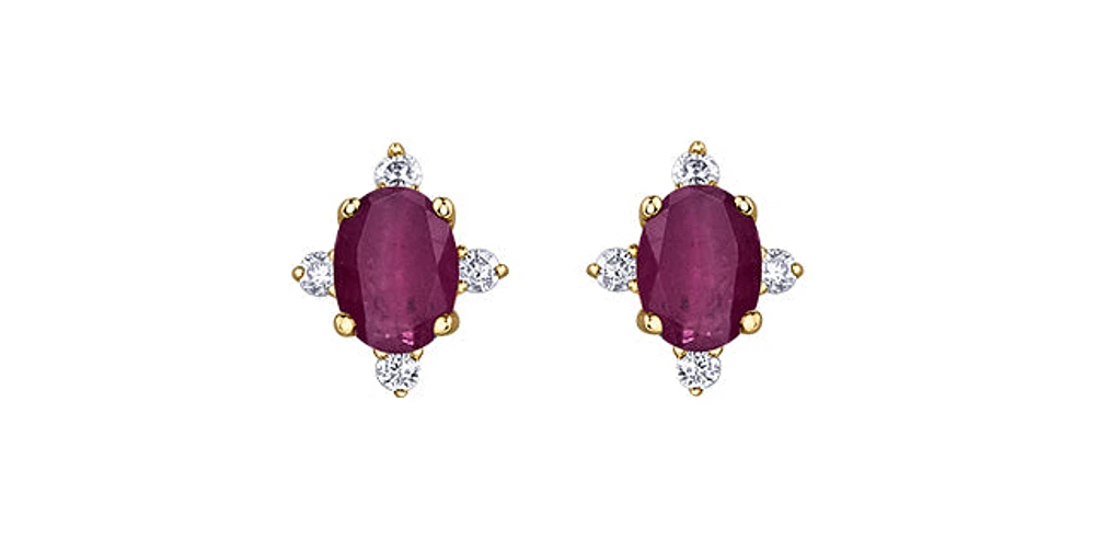 10K Yellow Gold Ruby & Diamond Earring