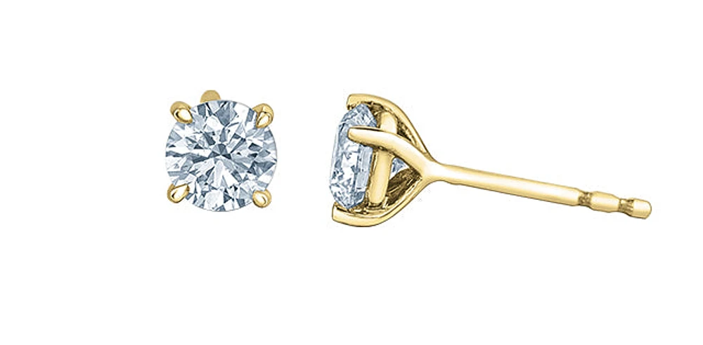 14K White Gold Lab Grown Round Brilliant Cut Diamond Solitaire Claw Set Style Earrings - Carat Total /