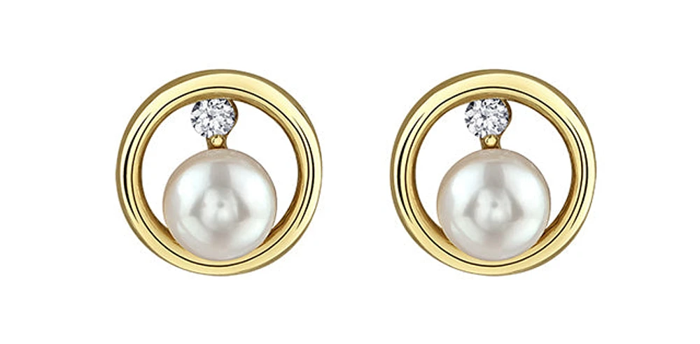 10K Yellow Gold Canadian Diamond and Pearl Earrings 0.06cttw